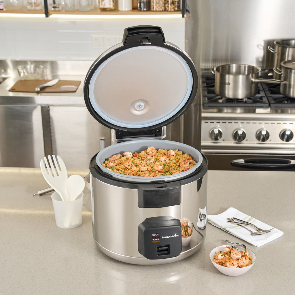 Kitchen Tek 70 Cup (35 Cup Raw) Steel Electric Rice Cooker / Warmer - with Hinged Lid, 110-120V, 1650W - 1 count box