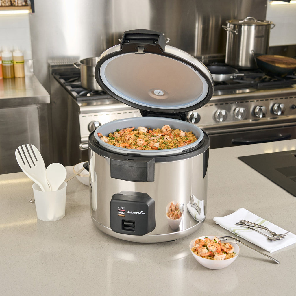 Kitchen Tek 70 Cup (35 Cup Raw) Steel Electric Rice Cooker / Warmer - with Hinged Lid, 110-120V, 1650W - 1 count box