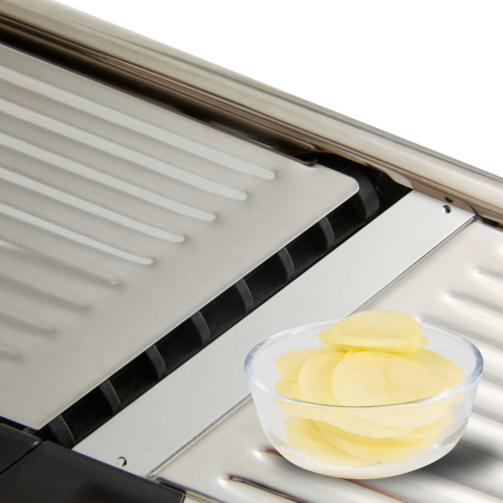 German Standard Stainless Steel Heavy-Duty Adjustable Mandoline Slicer - Cut-Resistant Gloves, Cleaning Brush, Blade Guard - 1 count box