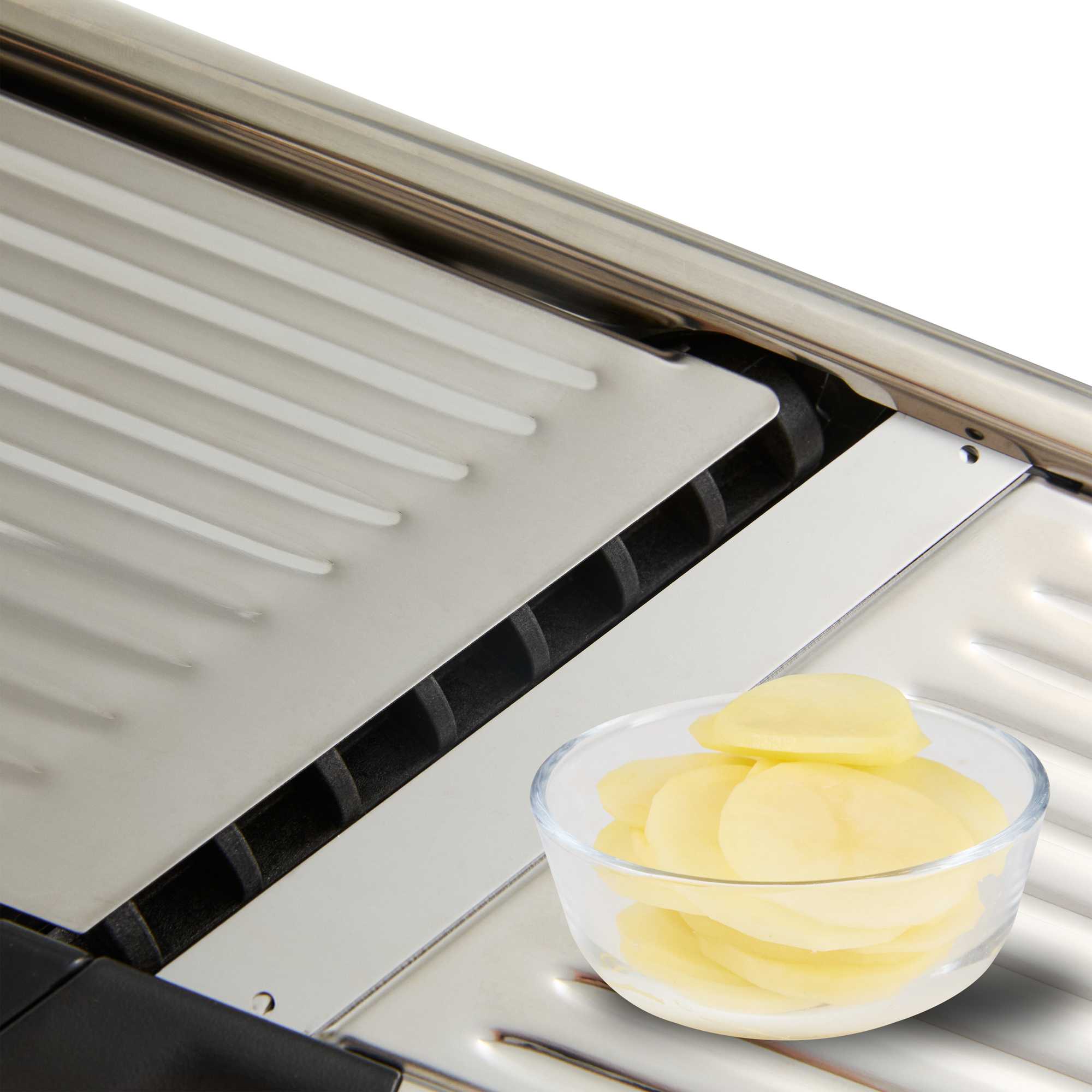 German Standard Stainless Steel Heavy-Duty Adjustable Mandoline Slicer - Cut-Resistant Gloves, Cleaning Brush, Blade Guard - 1 count box