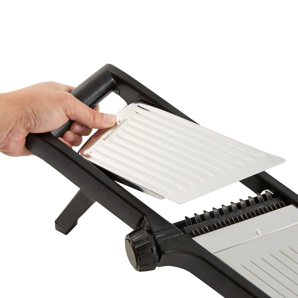 German Standard Stainless Steel Adjustable Mandoline Slicer - Cut-Resistant Gloves, Cleaning Brush, Blade Guard - 1 count box