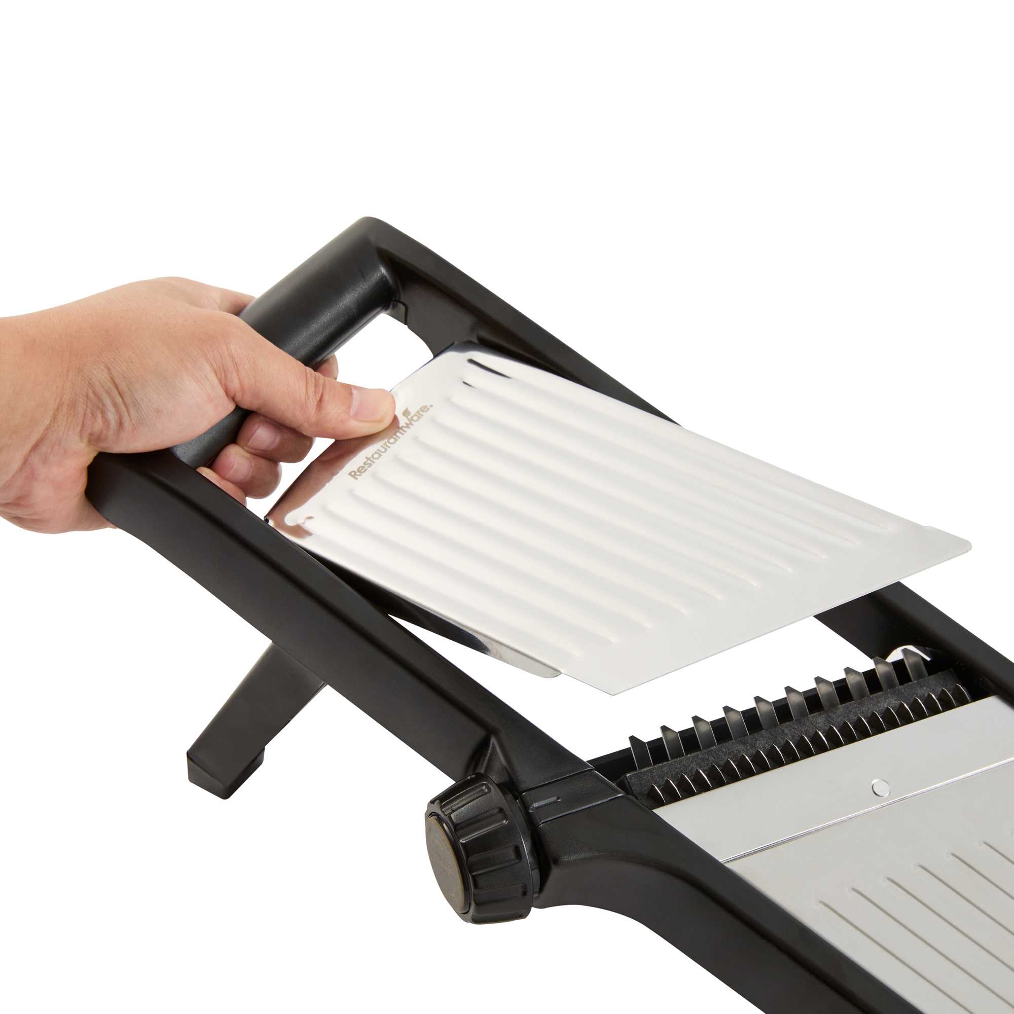 German Standard Stainless Steel Adjustable Mandoline Slicer - Cut-Resistant Gloves, Cleaning Brush, Blade Guard - 1 count box