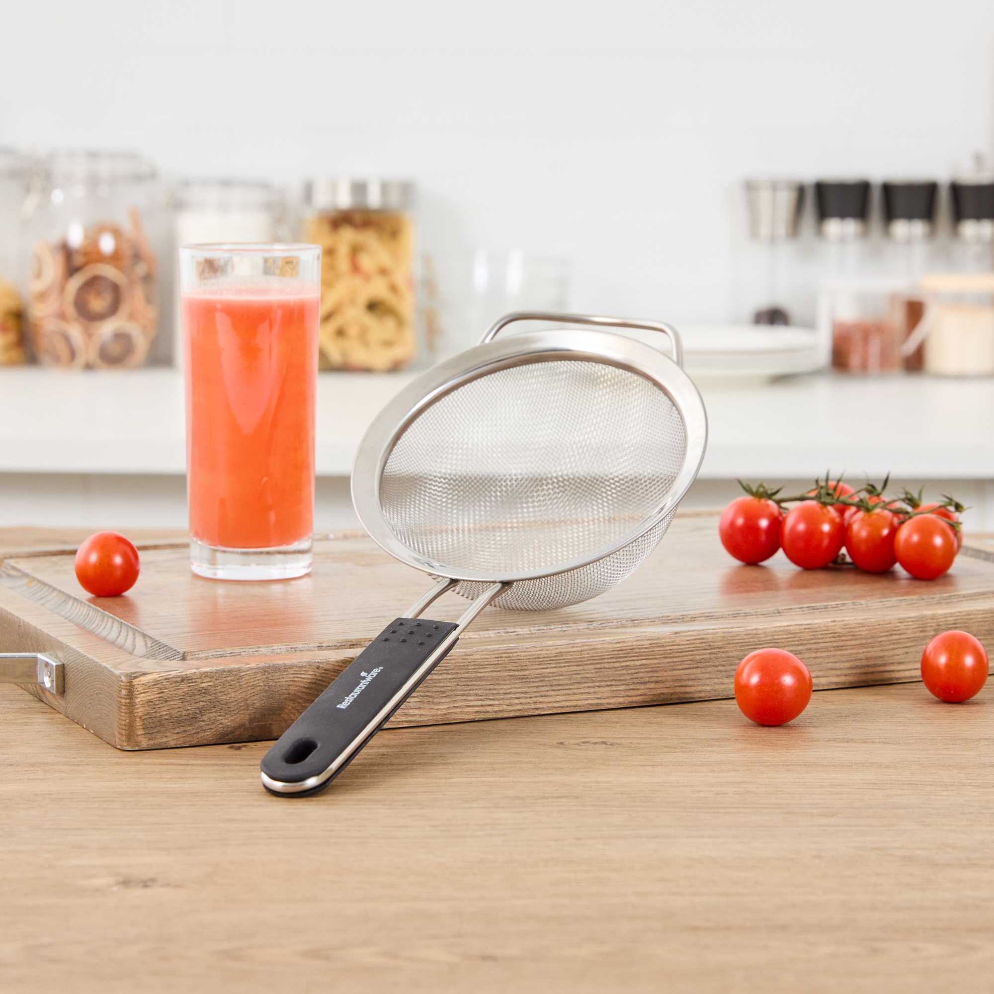 Comfy Grip Round Stainless Steel Extra Fine Mesh Strainer - with Silicone Handle - 5 1/2" - 1 count box