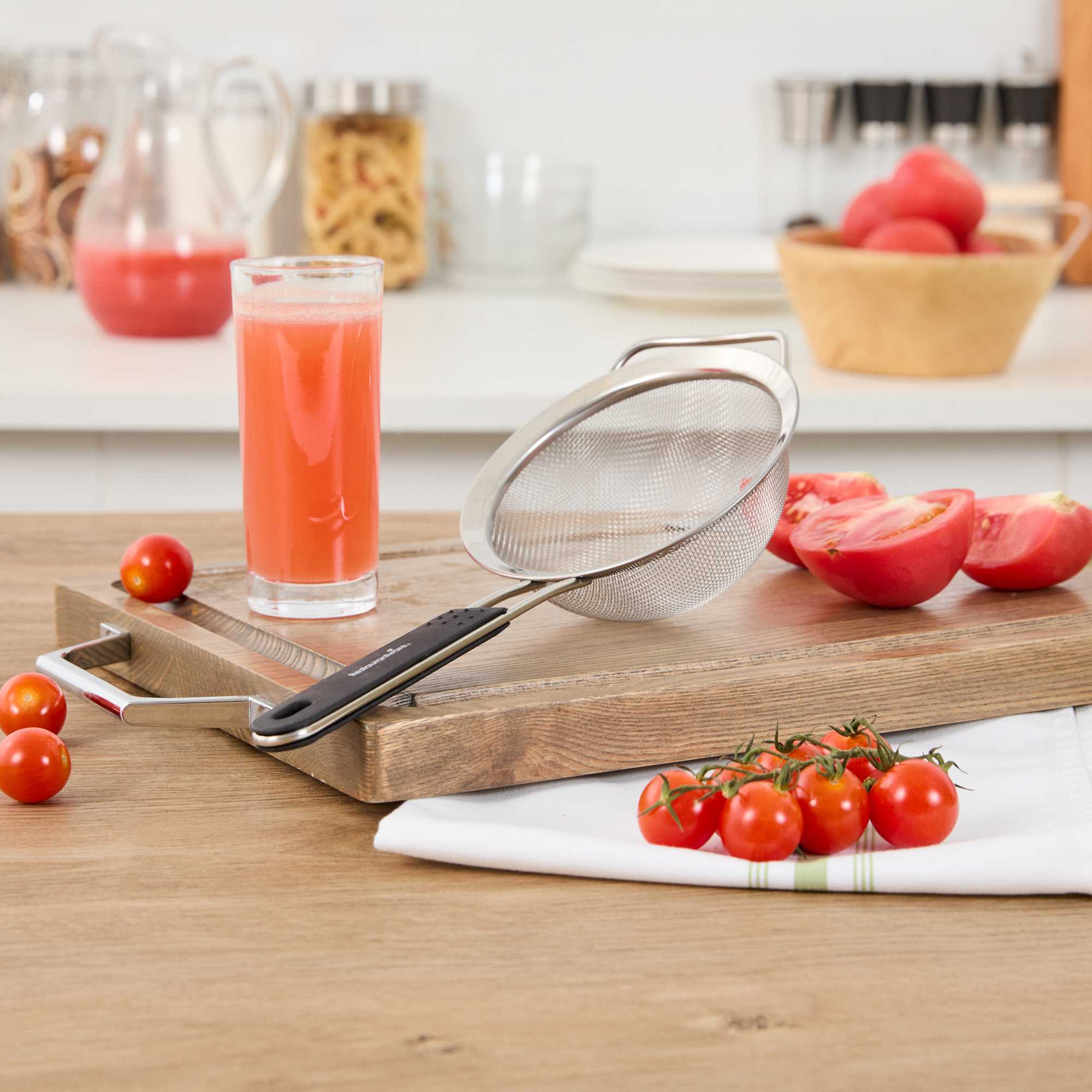 Comfy Grip Round Stainless Steel Extra Fine Mesh Strainer - with Silicone Handle - 5 1/2" - 1 count box
