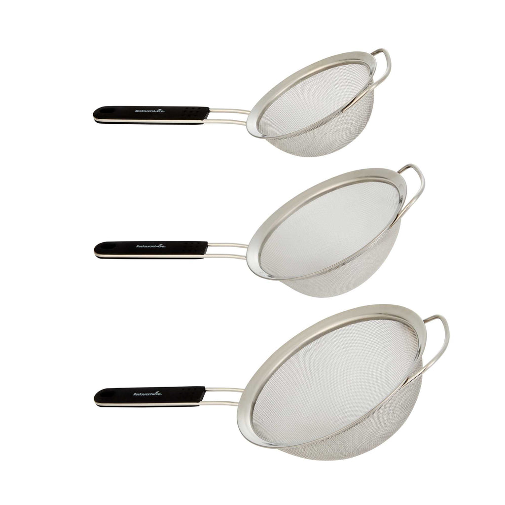 Comfy Grip 3-Piece Round Stainless Steel Extra Fine Mesh Strainer Set - with Silicone Handle - 1 count box