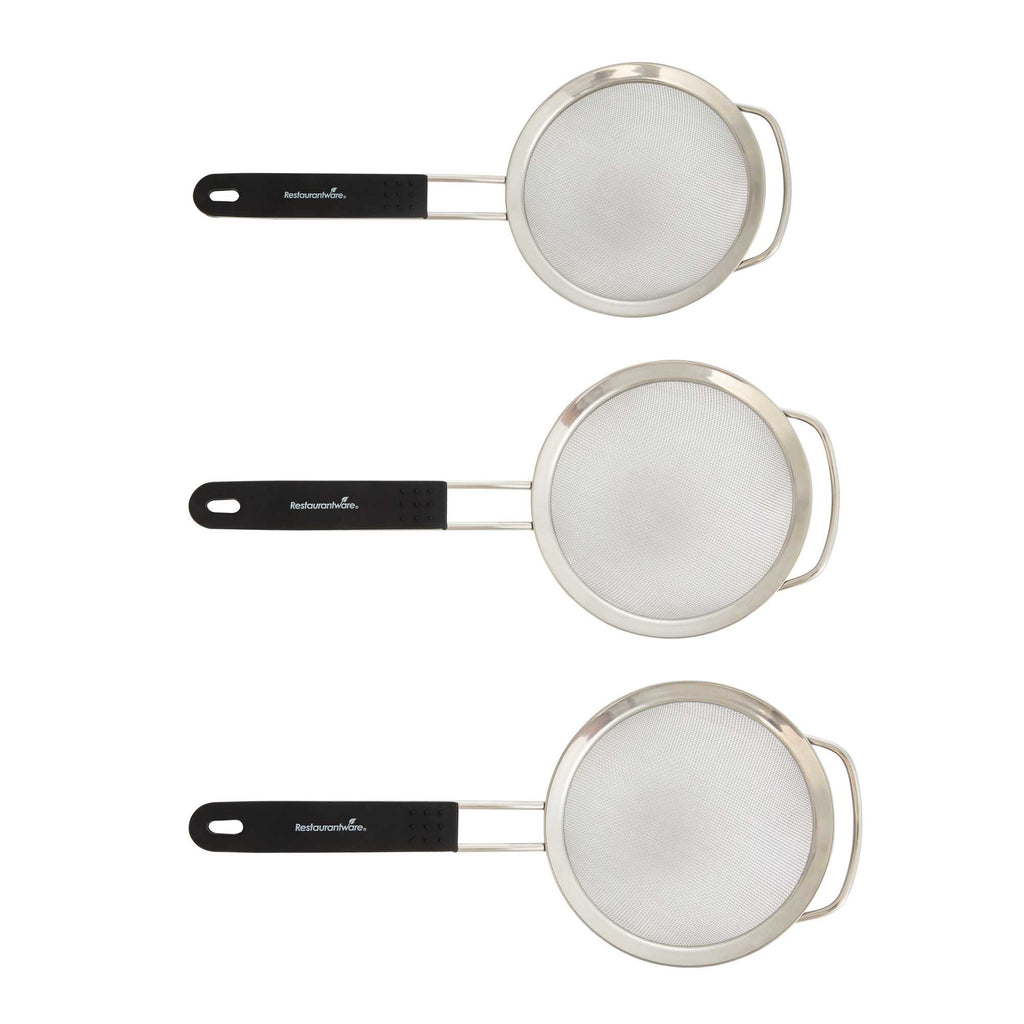 Comfy Grip 3-Piece Round Stainless Steel Extra Fine Mesh Strainer Set - with Silicone Handle - 1 count box