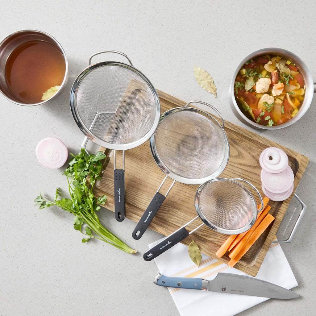 Comfy Grip 3-Piece Round Stainless Steel Extra Fine Mesh Strainer Set - with Silicone Handle - 1 count box