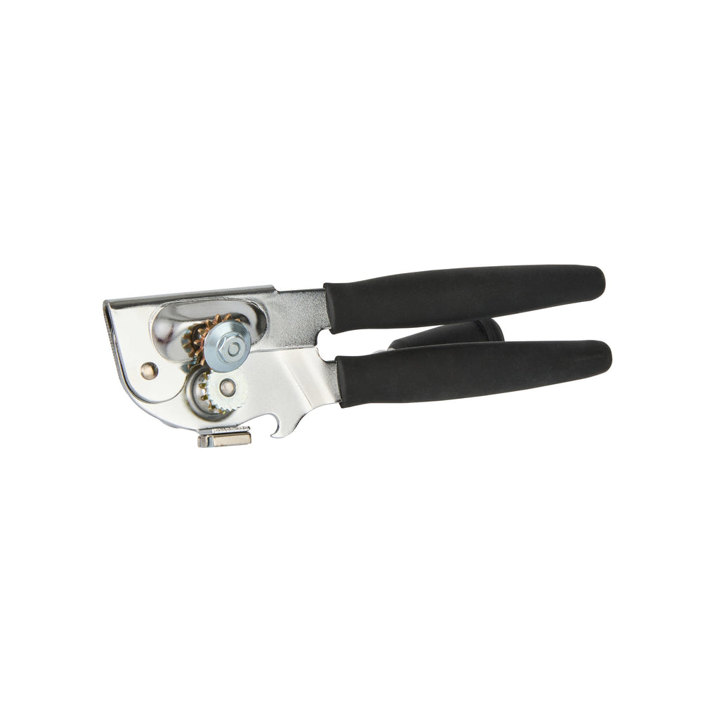 German Standard Black Carbon Steel Handheld Crank Can Opener - Magnetic Lid Lifter, Long Handles - 8 3/4" x 2 1/4" x 3 1/2" - 1 count box