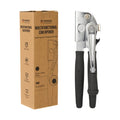 German Standard Black Carbon Steel Handheld Crank Can Opener - Magnetic Lid Lifter, Long Handles - 8 3/4" x 2 1/4" x 3 1/2" - 1 count box