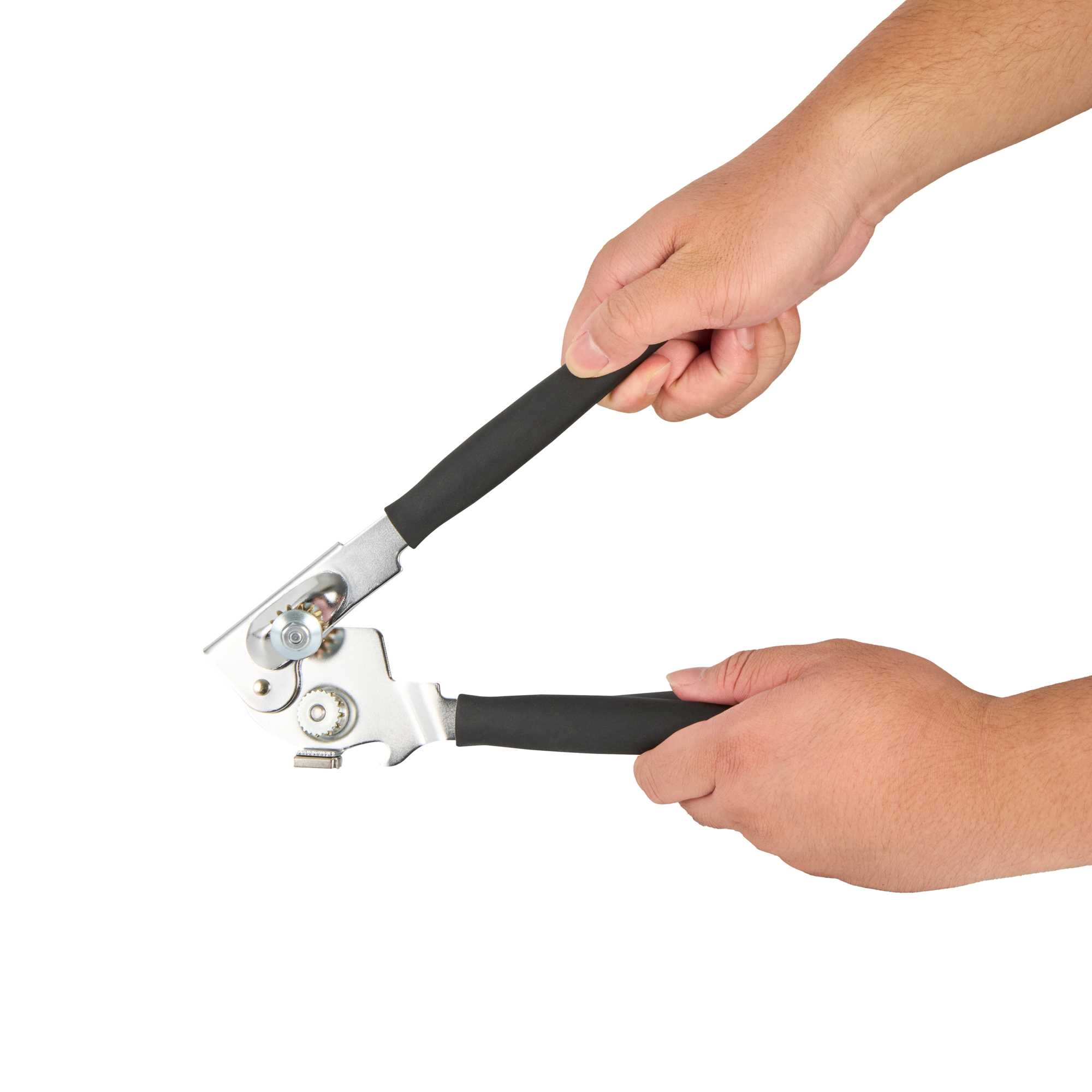 German Standard Black Stainless Steel Handheld Crank Can Opener - Magnetic Lid Lifter,Long Handles - 8 3/4" x 2 1/4" x 3 1/2" - 36 count box