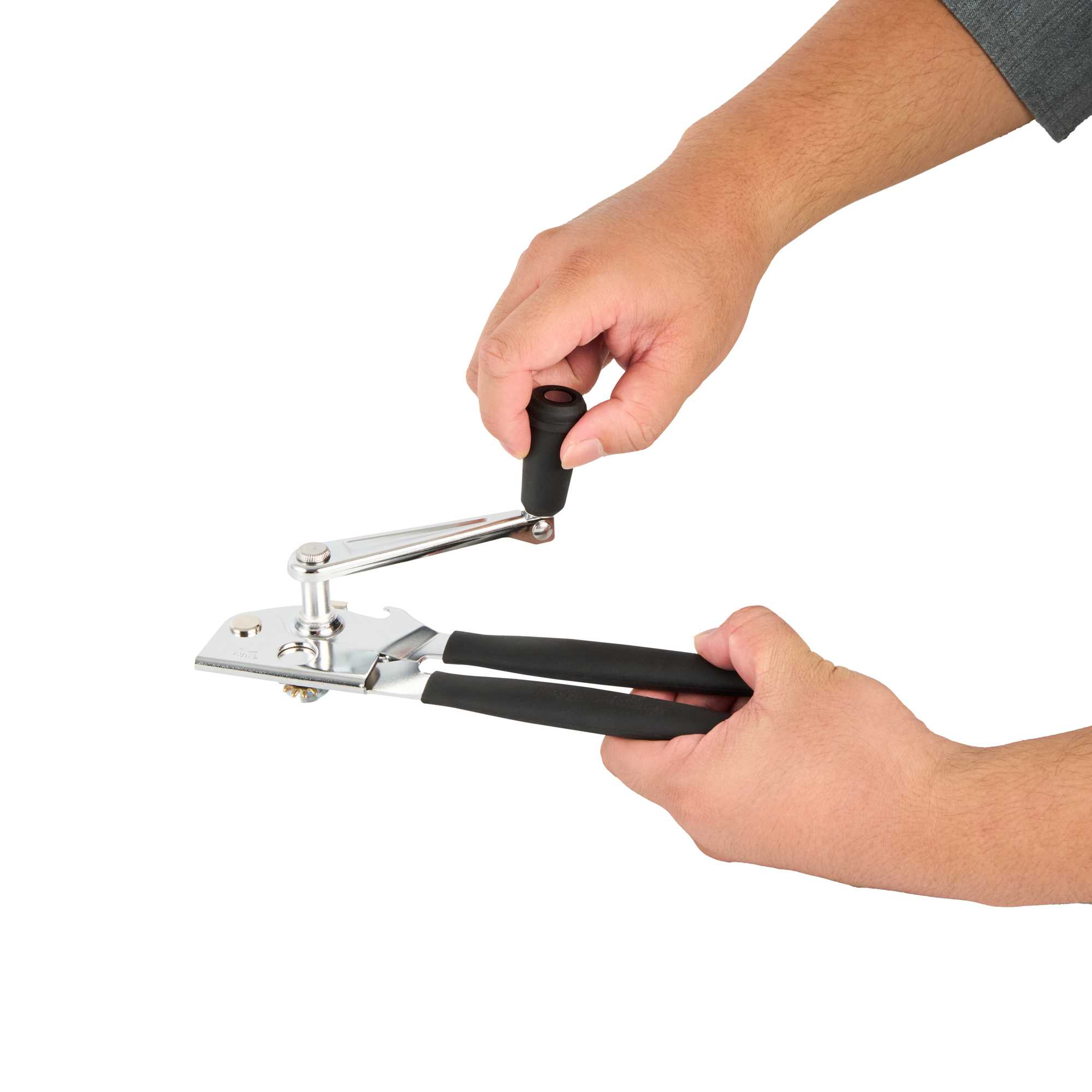 German Standard Black Stainless Steel Handheld Crank Can Opener - Magnetic Lid Lifter,Long Handles - 8 3/4" x 2 1/4" x 3 1/2" - 36 count box