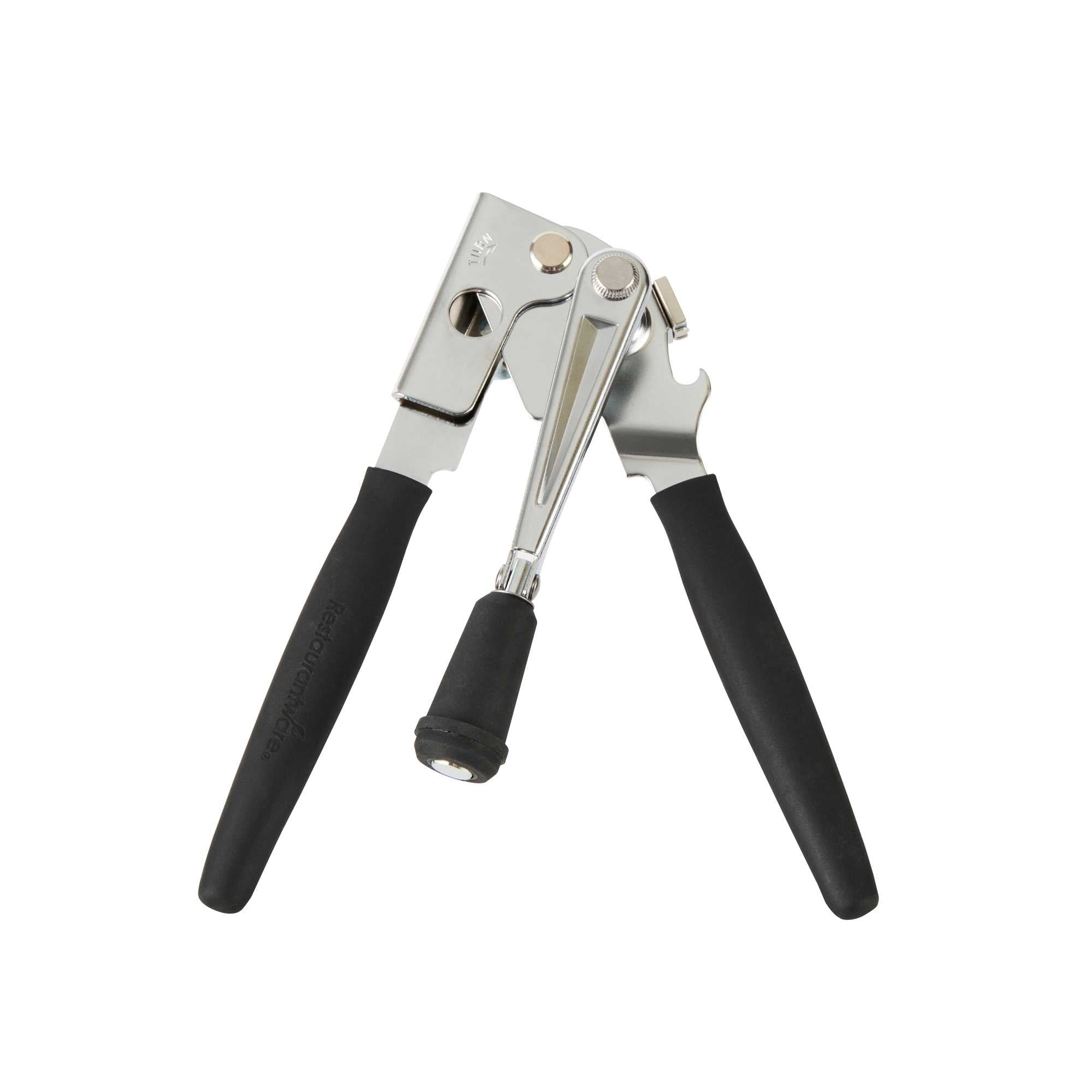 German Standard Black Stainless Steel Handheld Crank Can Opener - Magnetic Lid Lifter,Long Handles - 8 3/4" x 2 1/4" x 3 1/2" - 36 count box