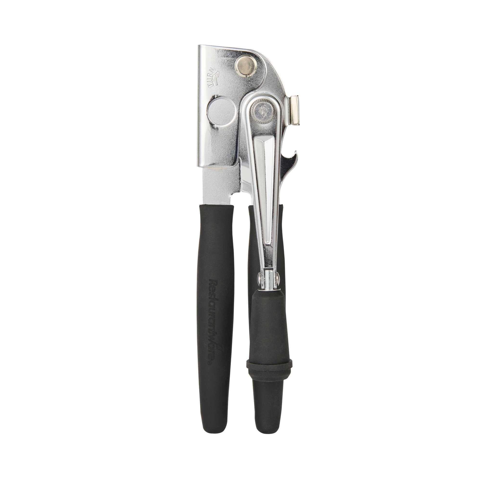 German Standard Black Stainless Steel Handheld Crank Can Opener - Magnetic Lid Lifter,Long Handles - 8 3/4" x 2 1/4" x 3 1/2" - 36 count box