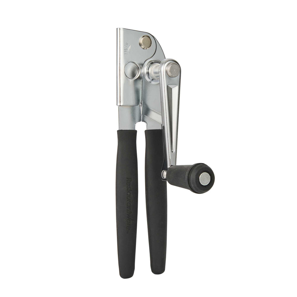 German Standard Black Stainless Steel Handheld Crank Can Opener - Magnetic Lid Lifter,Long Handles - 8 3/4" x 2 1/4" x 3 1/2" - 36 count box