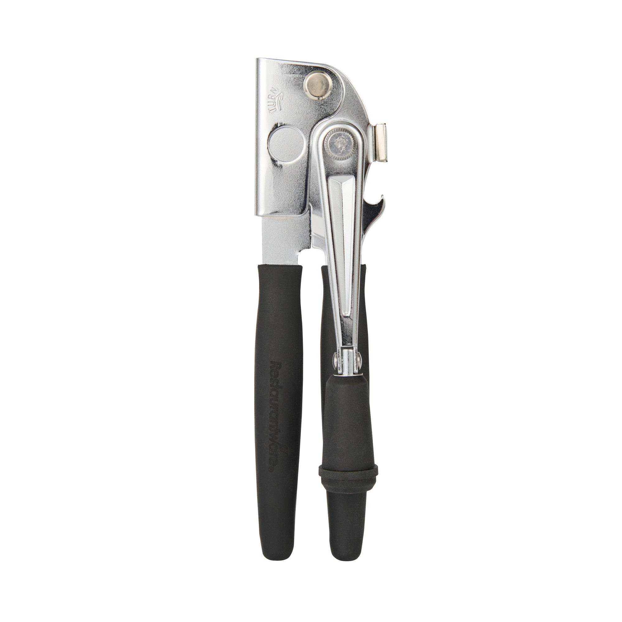 German Standard Black Carbon Steel Handheld Crank Can Opener - Magnetic Lid Lifter, Long Handles - 8 3/4" x 2 1/4" x 3 1/2" - 1 count box