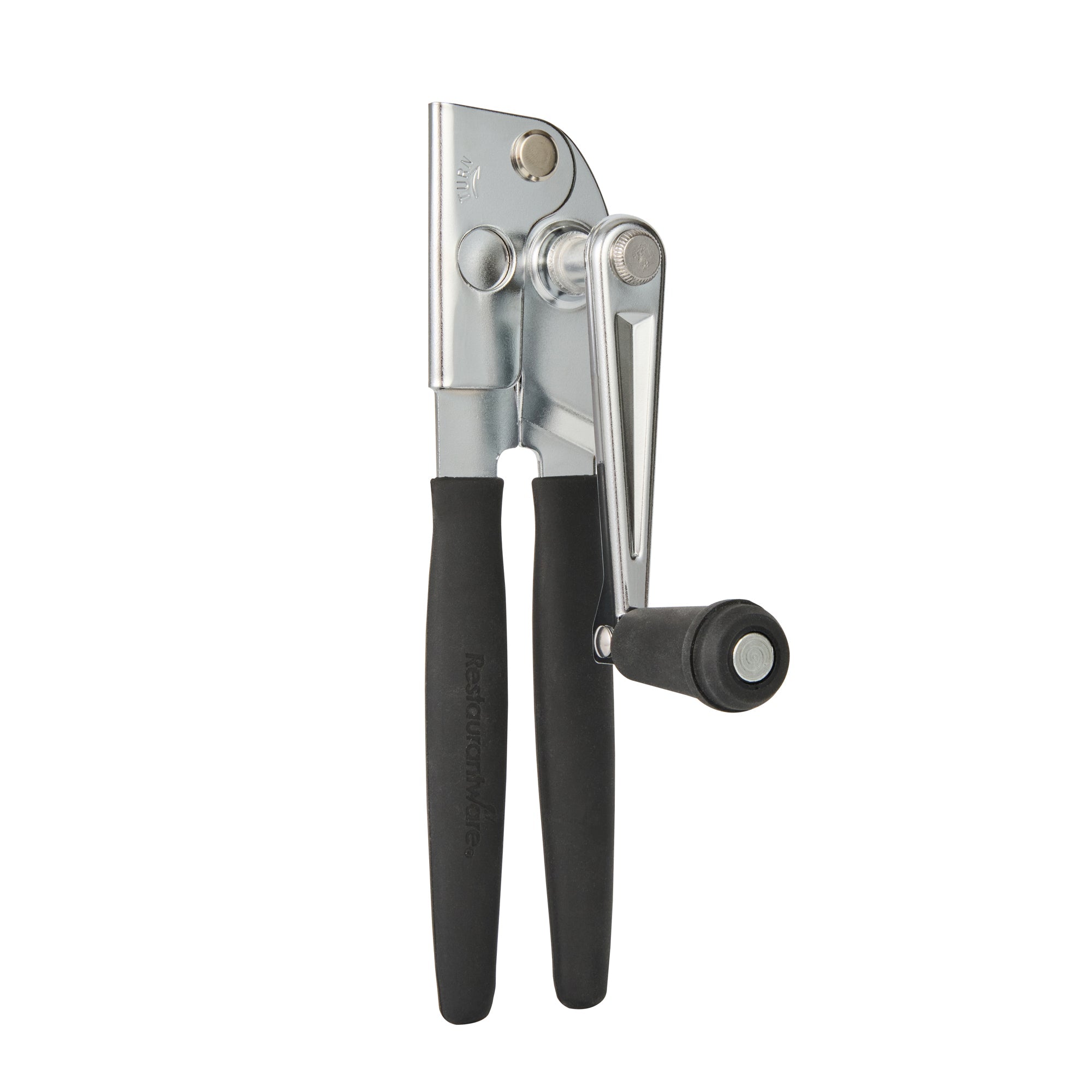 German Standard Black Carbon Steel Handheld Crank Can Opener - Magnetic Lid Lifter, Long Handles - 8 3/4" x 2 1/4" x 3 1/2" - 1 count box