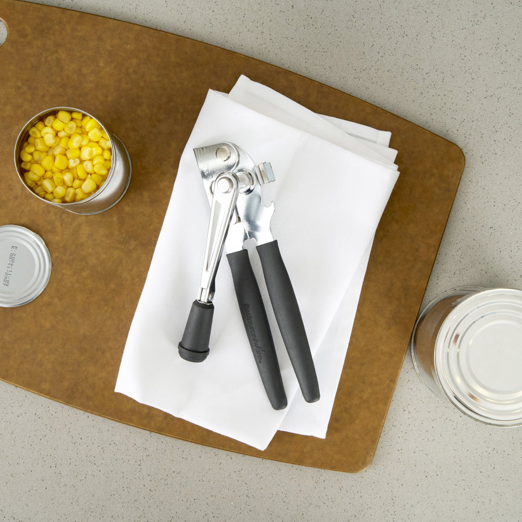 German Standard Black Carbon Steel Handheld Crank Can Opener - Magnetic Lid Lifter, Long Handles - 8 3/4" x 2 1/4" x 3 1/2" - 1 count box