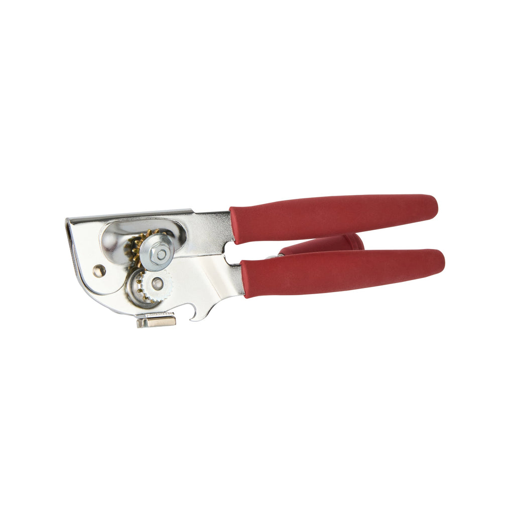 German Standard Red Carbon Steel Handheld Crank Can Opener - Magnetic Lid Lifter, Long Handles - 8 3/4" x 2 1/4" x 3 1/2" - 1 count box