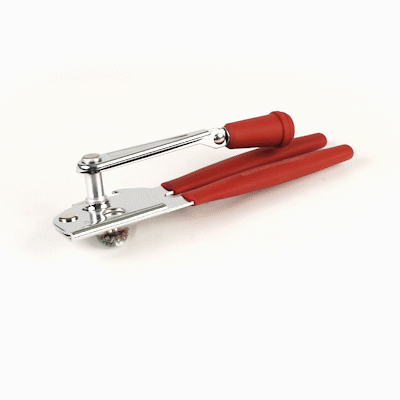 German Standard Red Stainless Steel Handheld Crank Can Opener - Magnetic Lid Lifter, Long Handles - 8 3/4" x 2 1/4" x 3 1/2" - 36 count box