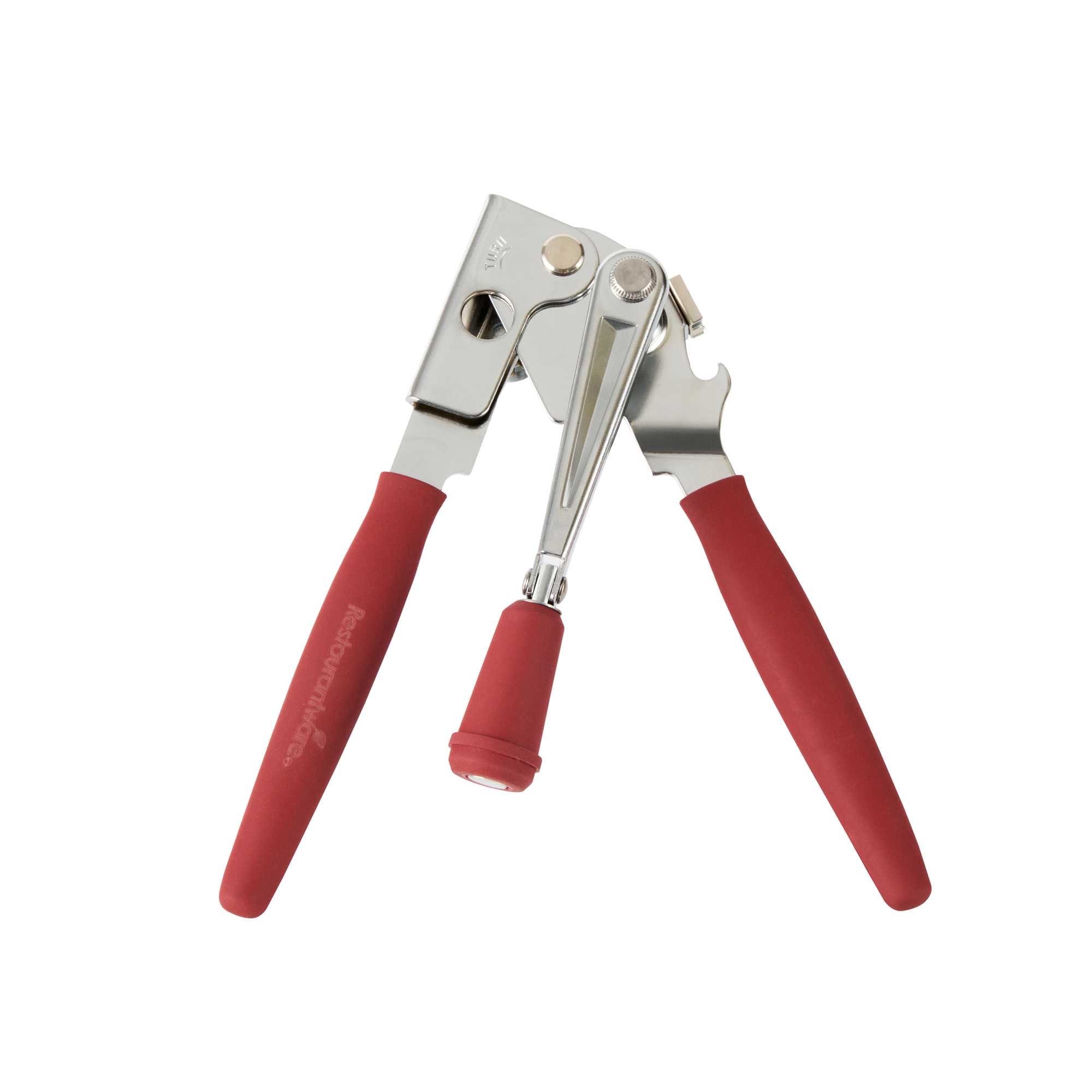 German Standard Red Stainless Steel Handheld Crank Can Opener - Magnetic Lid Lifter, Long Handles - 8 3/4" x 2 1/4" x 3 1/2" - 6 count box