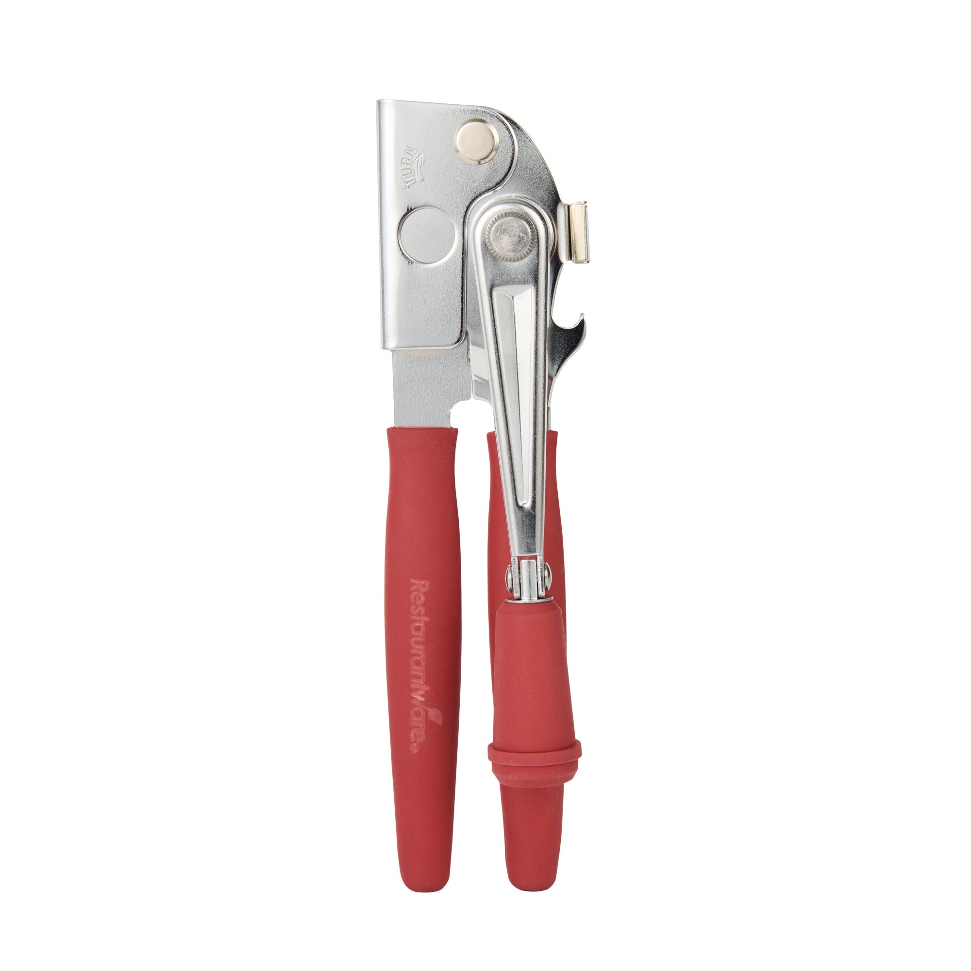 German Standard Red Carbon Steel Handheld Crank Can Opener - Magnetic Lid Lifter, Long Handles - 8 3/4" x 2 1/4" x 3 1/2" - 1 count box