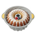 Pastry Tek Gray Silicone Kugelhopf / Fluted Bundt Cake Pan - Non-Stick, with Handles - 11 1/4" x 10 1/4" x 4" - 1 count box