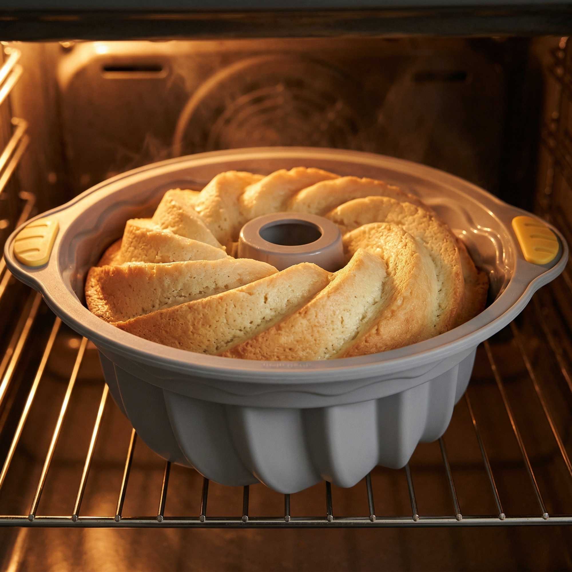 Pastry Tek Gray Silicone Kugelhopf / Fluted Bundt Cake Pan - Non-Stick, with Handles - 11 1/4" x 10 1/4" x 4" - 1 count box