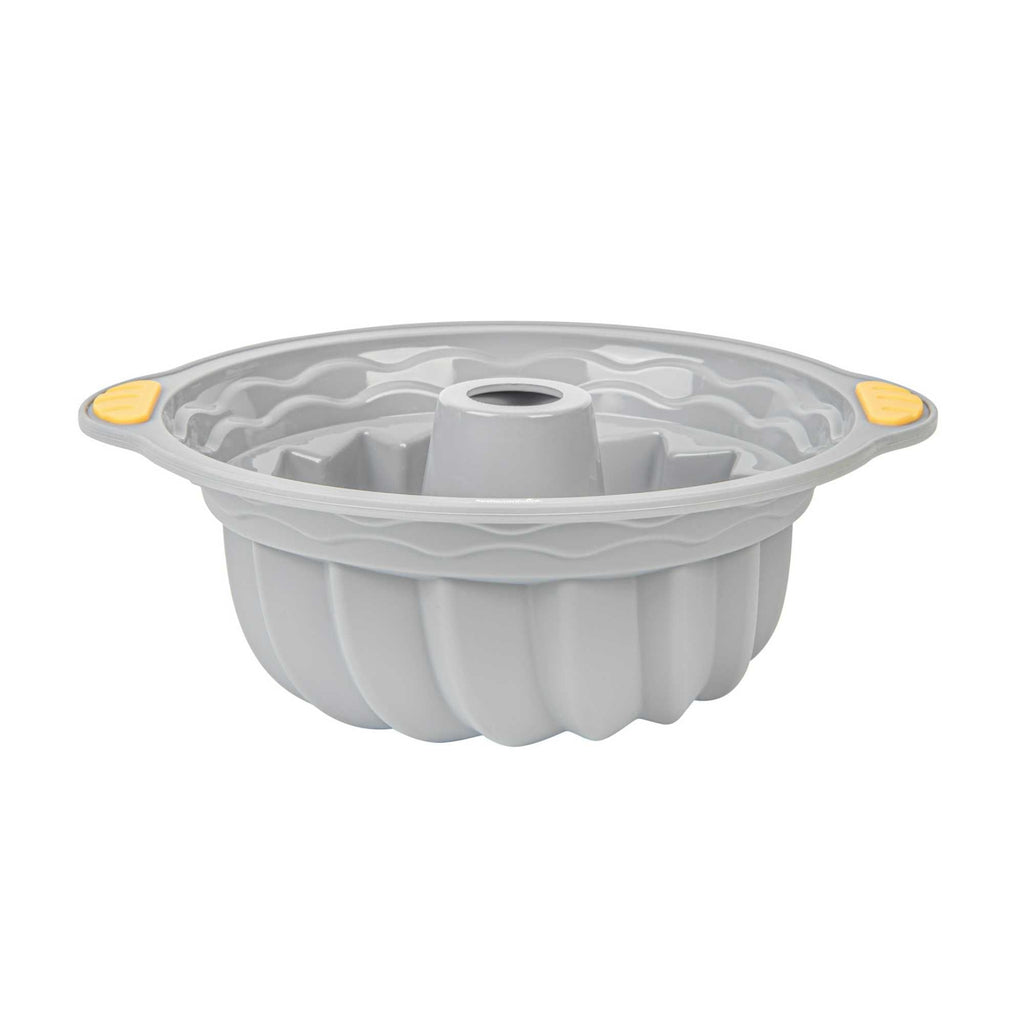 Pastry Tek Gray Silicone Kugelhopf / Fluted Bundt Cake Pan - Non-Stick, with Handles - 11 1/4" x 10 1/4" x 4" - 4 count box