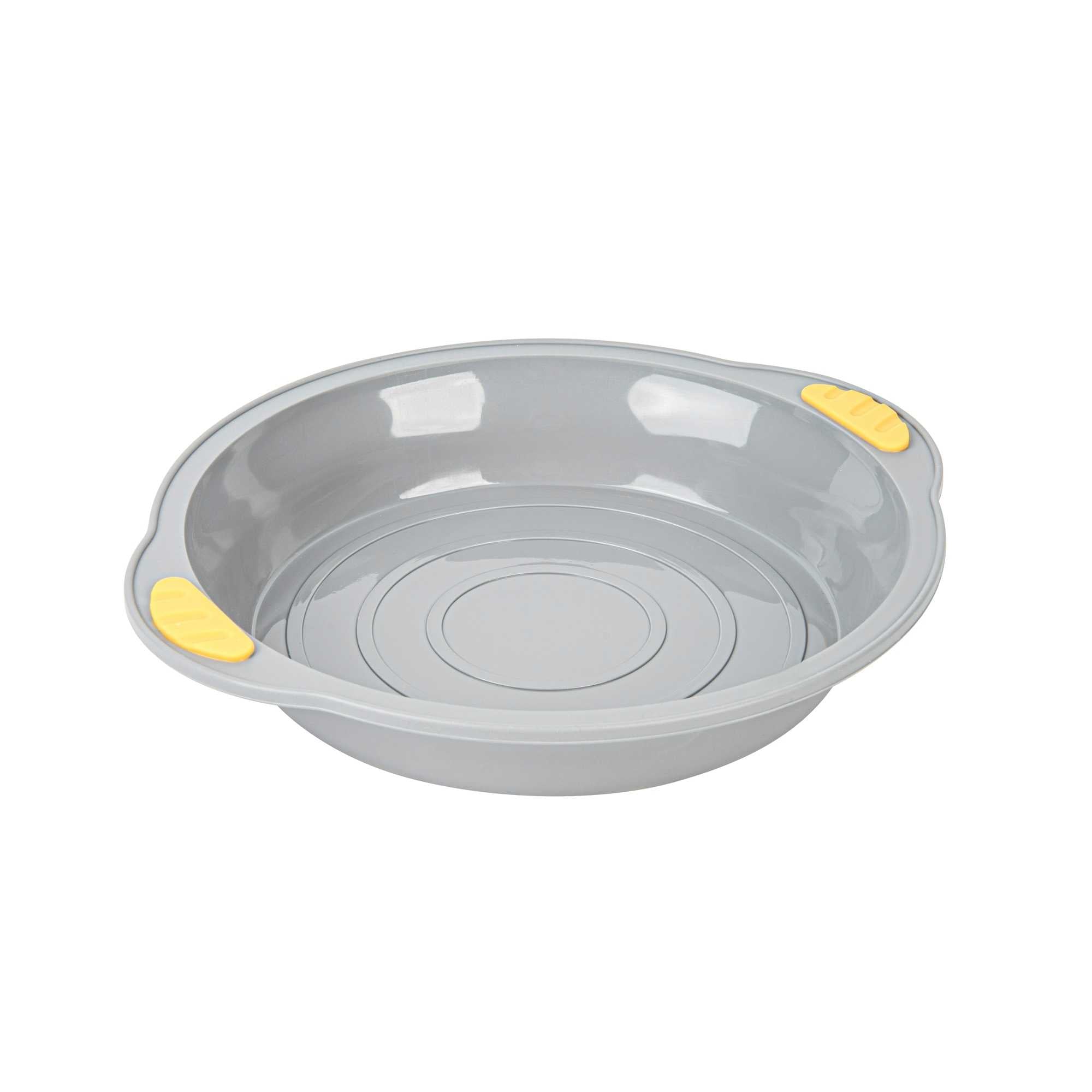 Pastry Tek Round Gray Silicone Cake Pan - Non-Stick, with Handles - 11 1/4" x 10 1/4" x 1 3/4" - 10 count box