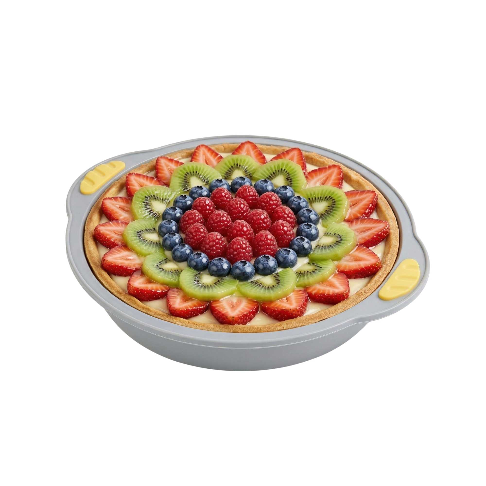 Pastry Tek Round Gray Silicone Cake Pan - Non-Stick, with Handles - 11 1/4" x 10 1/4" x 1 3/4" - 40 count box