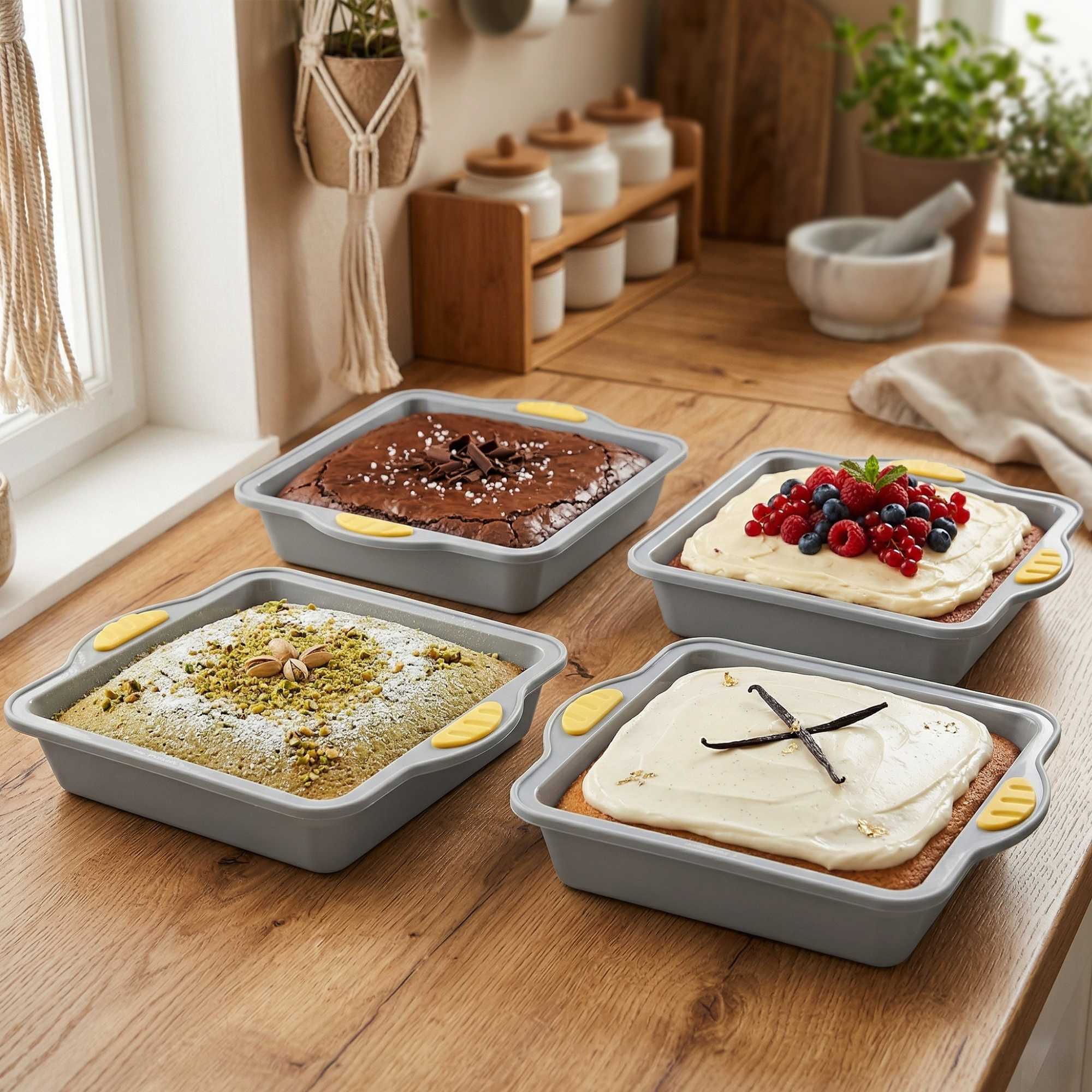Pastry Tek Square Gray Silicone Cake Pan - Non-Stick, with Handles - 9 3/4" x 8 1/2" x 1 3/4" - 10 count box