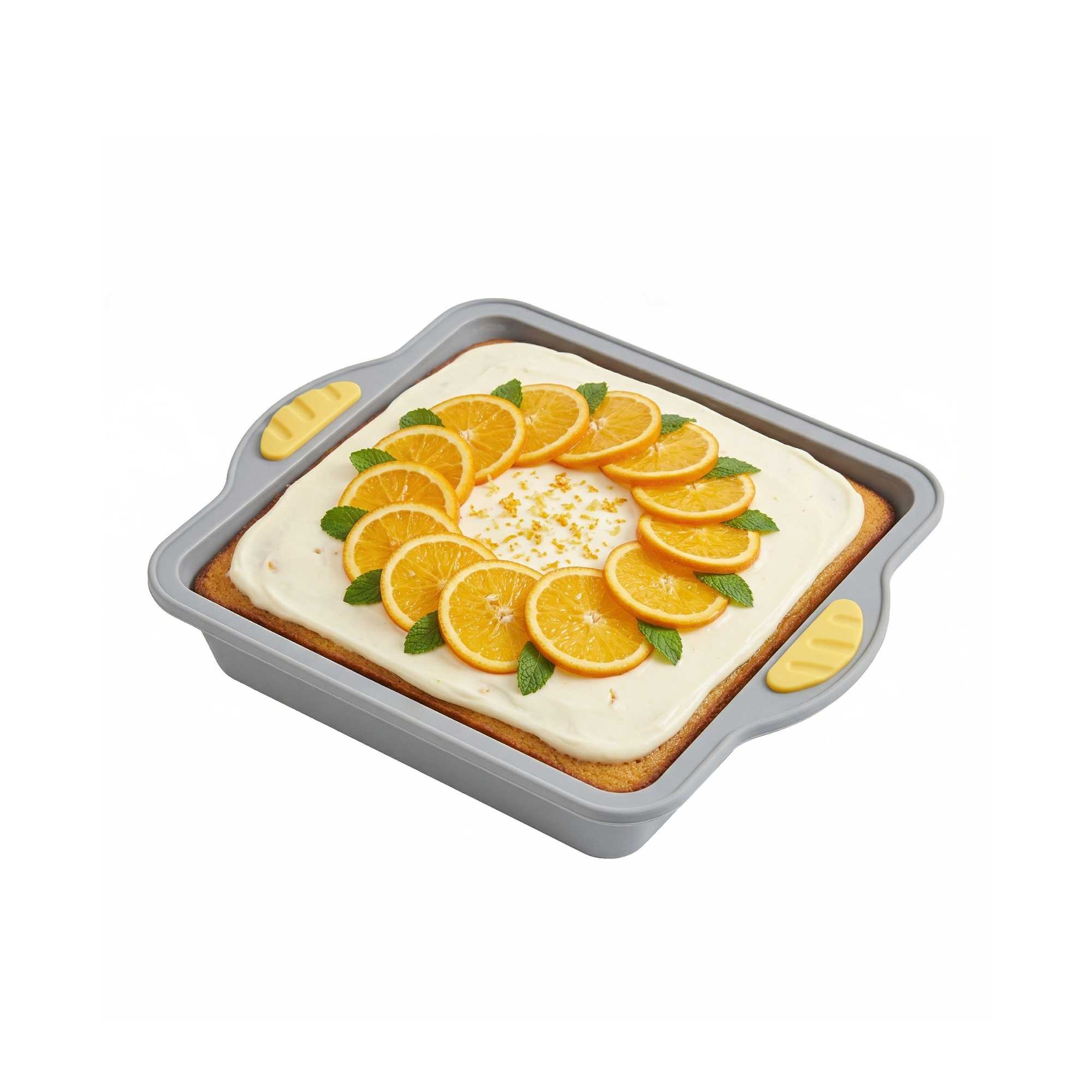 Pastry Tek Square Gray Silicone Cake Pan - Non-Stick, with Handles - 9 3/4" x 8 1/2" x 1 3/4" - 40 count box