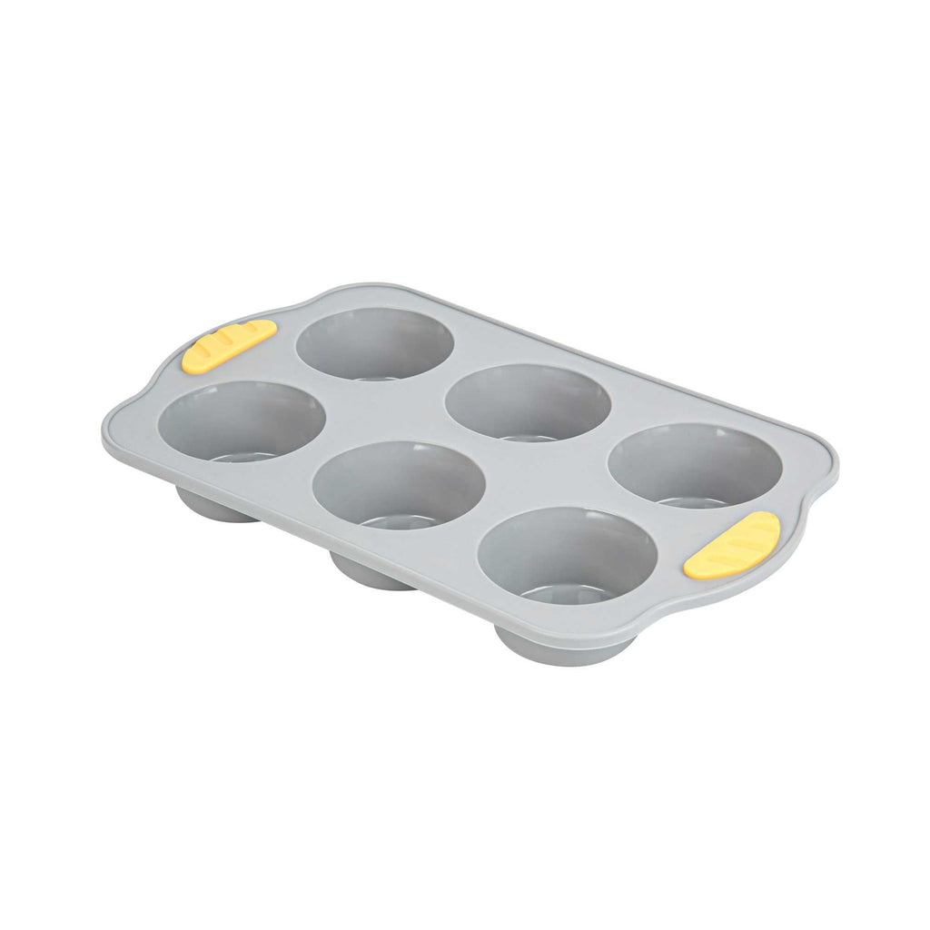 Pastry Tek Gray Silicone Muffin / Cupcake Pan - 6 Compartments, Non-Stick, with Handles - 11 1/2" x 7" x 1 1/2" - 40 count box
