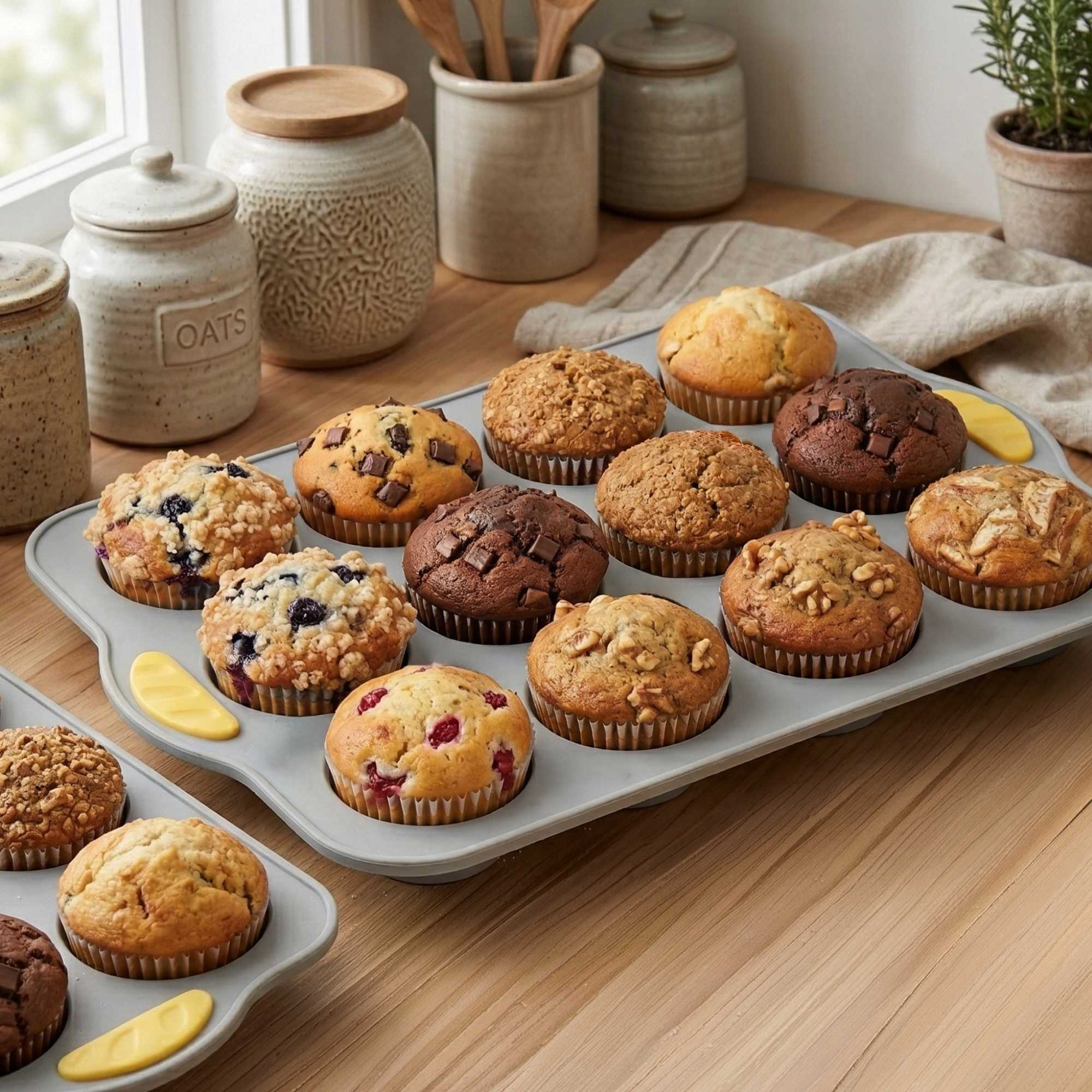 Pastry Tek Gray Silicone Muffin / Cupcake Pan - 12 Compartments, Non-Stick, with Handles - 13" x 9 1/4" x 1 1/4" - 1 count box