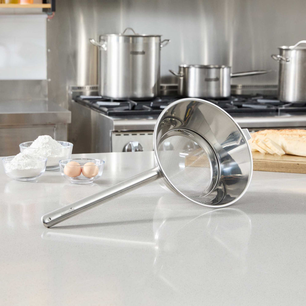 Met Lux Stainless Steel Bouillon / Chinois Strainer - Extra Fine Mesh - 10 1/4" - 1 count box