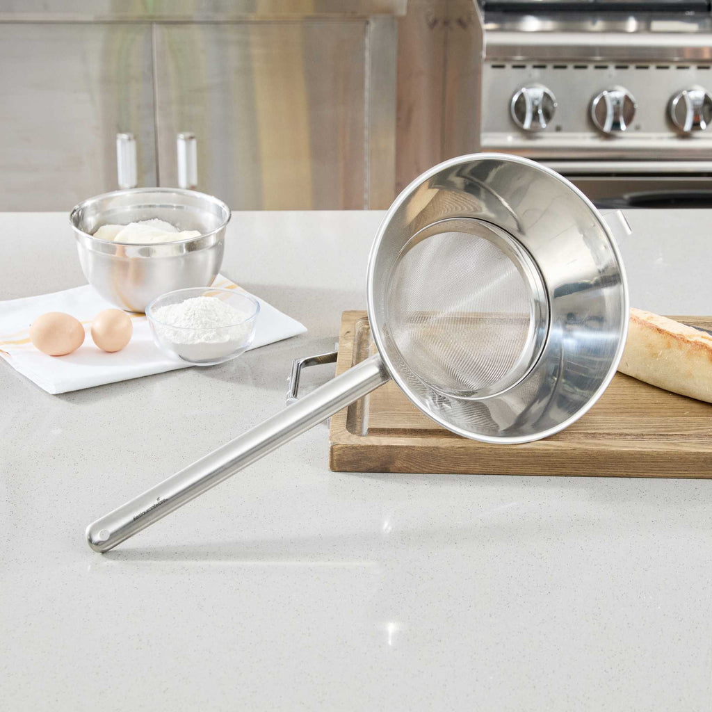 Met Lux Stainless Steel Bouillon / Chinois Strainer - Extra Fine Mesh - 10 1/4" - 1 count box