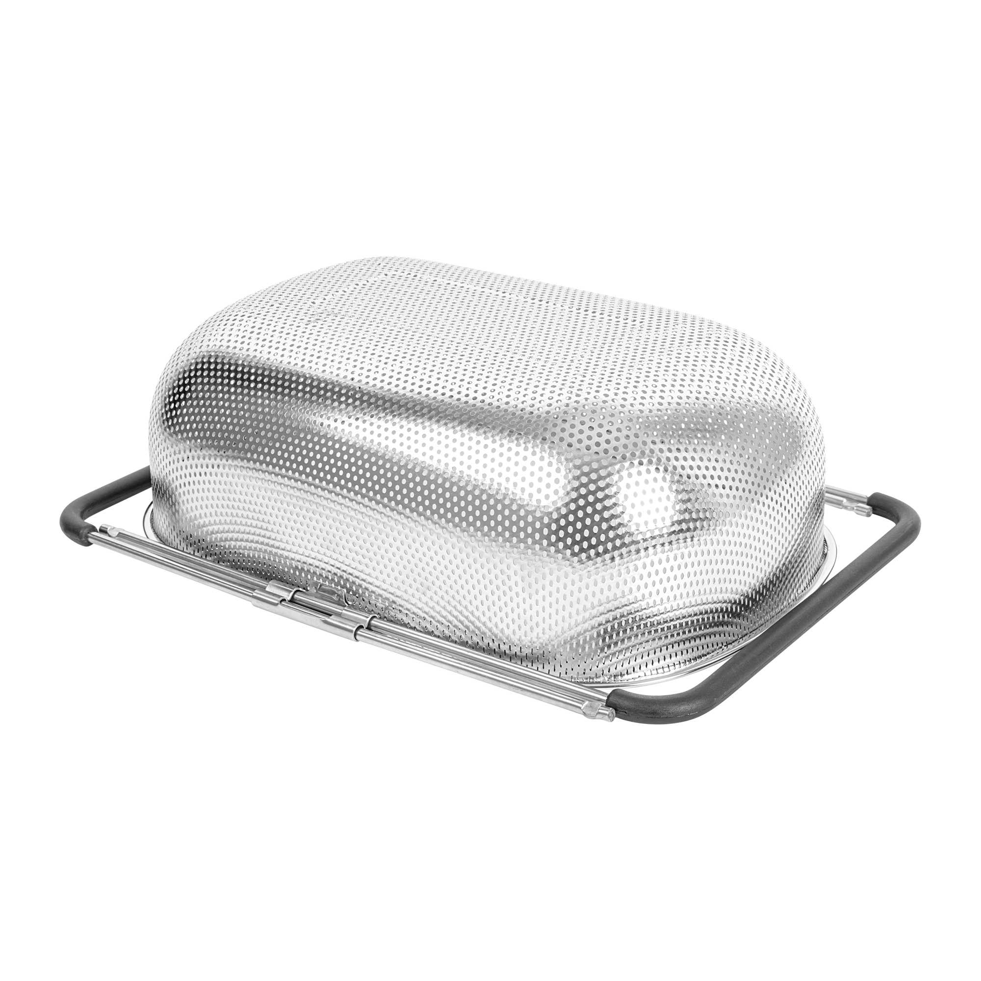 Met Lux 6 qt Stainless Steel Over-The-Sink Colander - Expandable Handles, Coarse Mesh - 14 1/2" x 10 1/2" x 4 1/2" - 1 count box