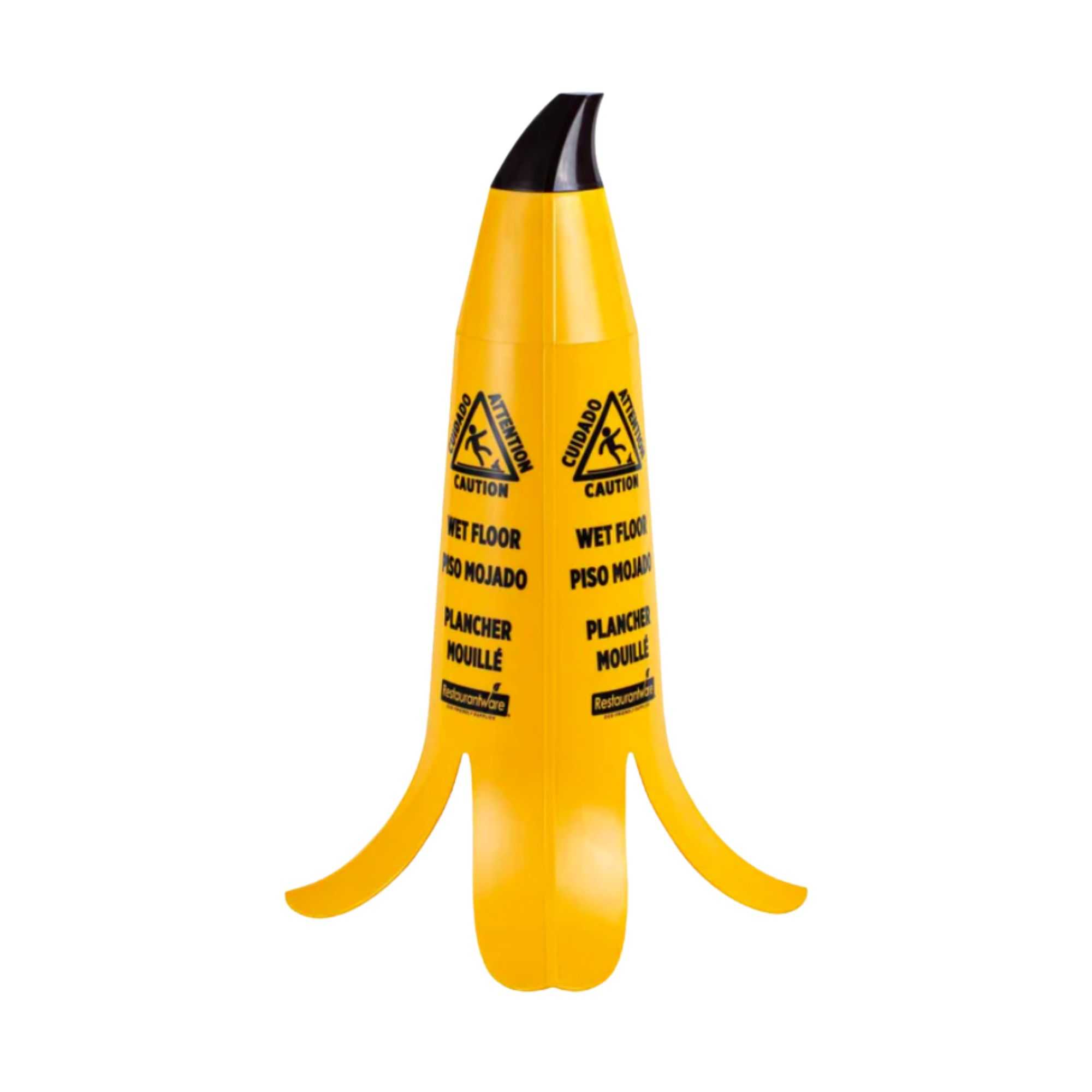 Clean Tek Professional Yellow Plastic Banana Wet Floor Cone - Multilingual, with Brown Stem - 23 1/2" - 1 count box