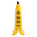 Clean Tek Professional Yellow Plastic Banana Wet Floor Cone - Multilingual, with Brown Stem - 35 1/2" - 1 count box