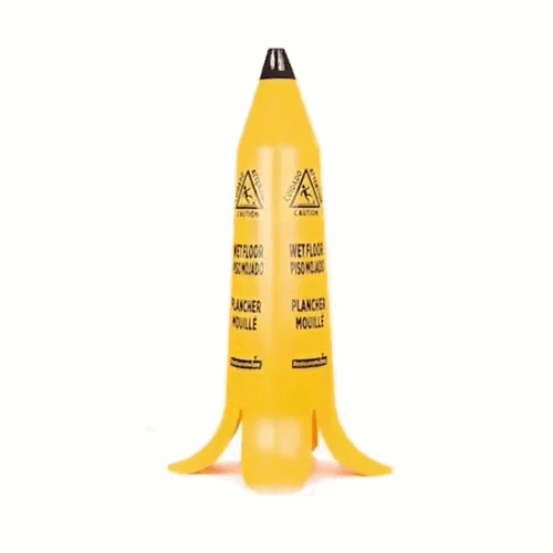 Clean Tek Professional Yellow Plastic Banana Wet Floor Cone - Multilingual, with Brown Stem - 35 1/2" - 5 count box