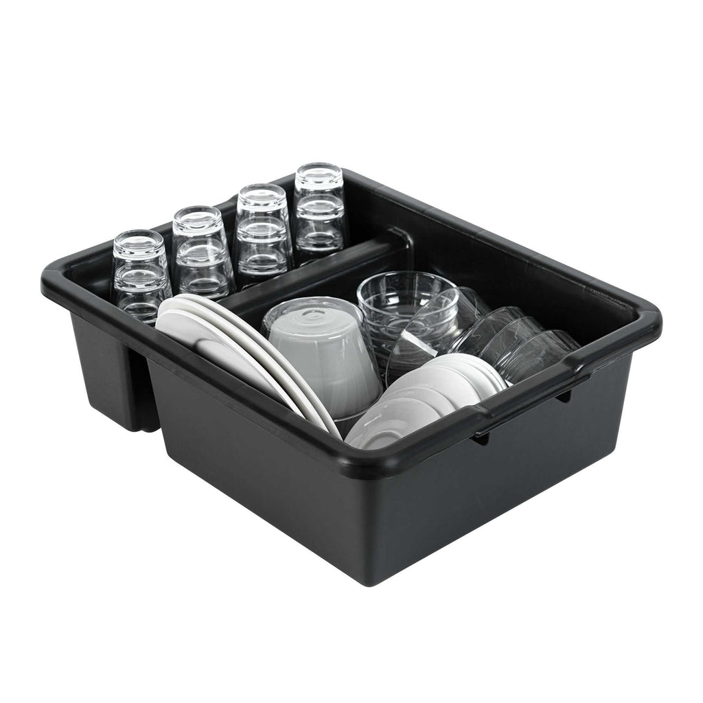 RW Clean Black Polypropylene Bus Tub / Bus Box - Divided, Deep, Easy Grip - 21 1/4" x 16 3/4" x 7" - 1 count box