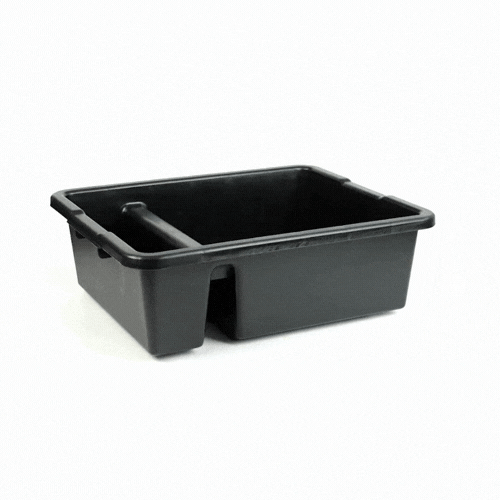RW Clean Black Polypropylene Bus Tub / Bus Box - Divided, Deep, Easy Grip - 21 1/4" x 16 3/4" x 7" - 1 count box