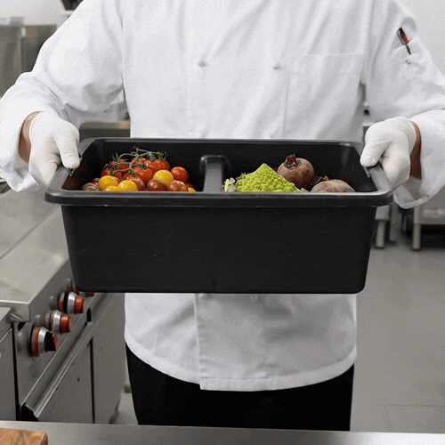 RW Clean Black Polypropylene Bus Tub / Bus Box - Divided, Deep, Easy Grip - 21 1/4" x 16 3/4" x 7" - 1 count box