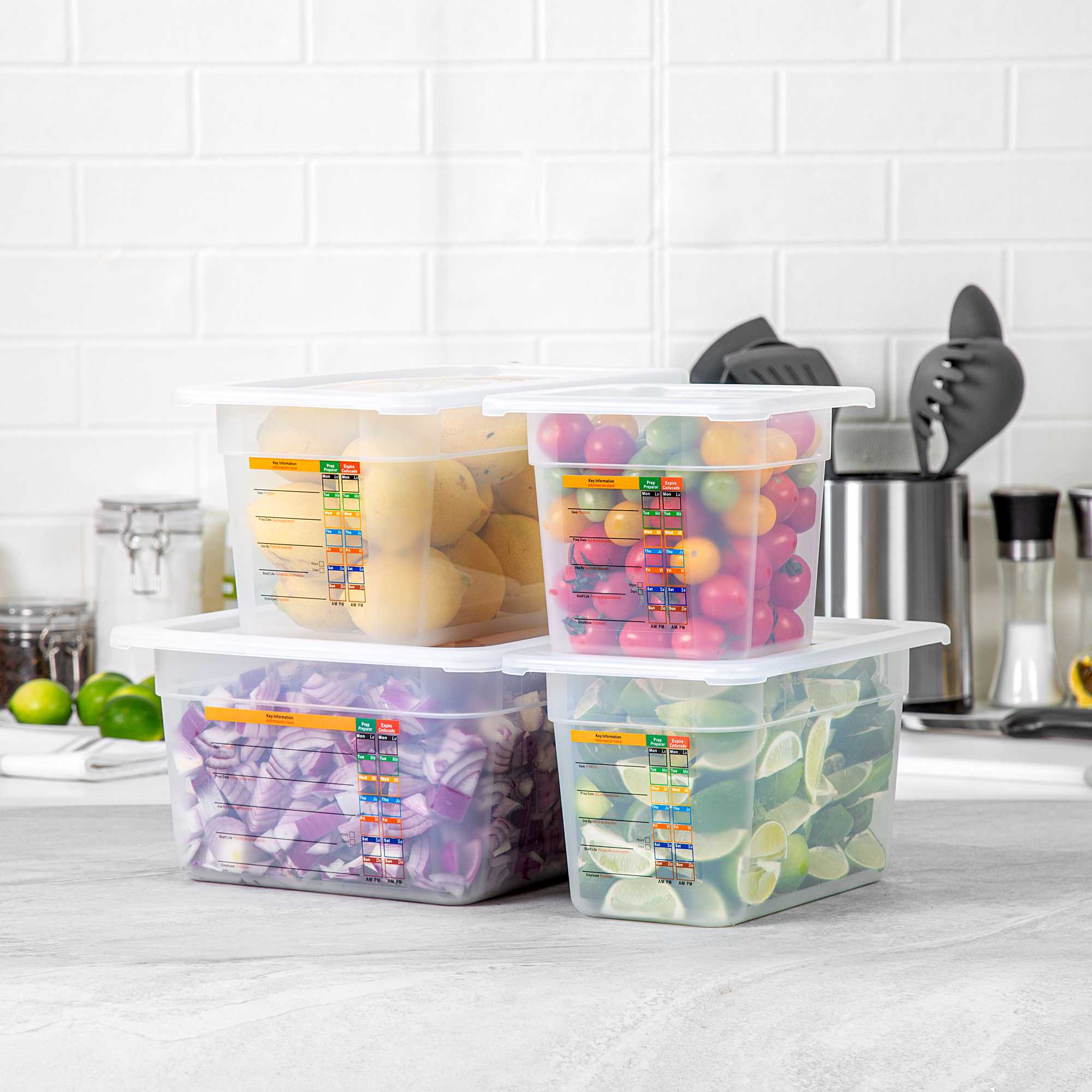 Met Lux 4-Piece Translucent Polypropylene Food Pan Set - 6" Deep, with Airtight Lids and Labels - 1 count box