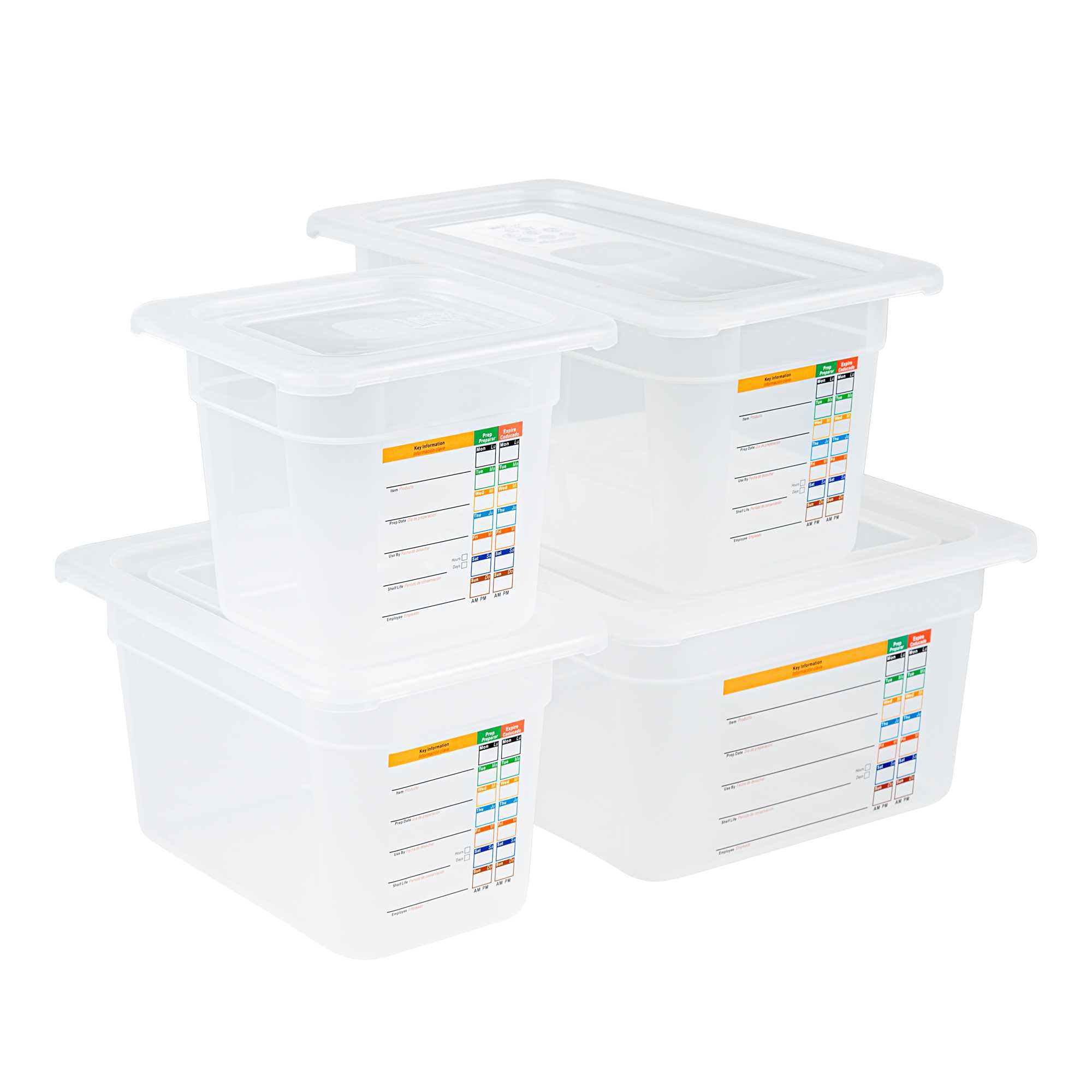 Met Lux 4-Piece Translucent Polypropylene Food Pan Set - 6" Deep, with Airtight Lids and Labels - 1 count box