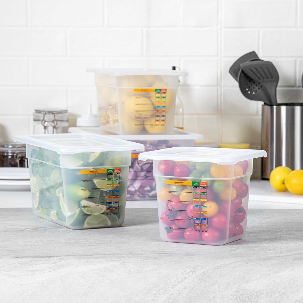 Met Lux 4-Piece Translucent Polypropylene Food Pan Set - 6" Deep, with Airtight Lids and Labels - 1 count box