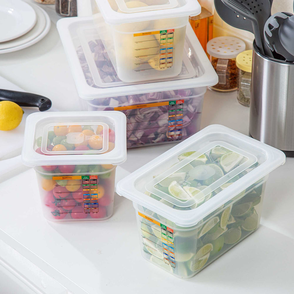Met Lux 4-Piece Translucent Polypropylene Food Pan Set - 6" Deep, with Airtight Lids and Labels - 1 count box