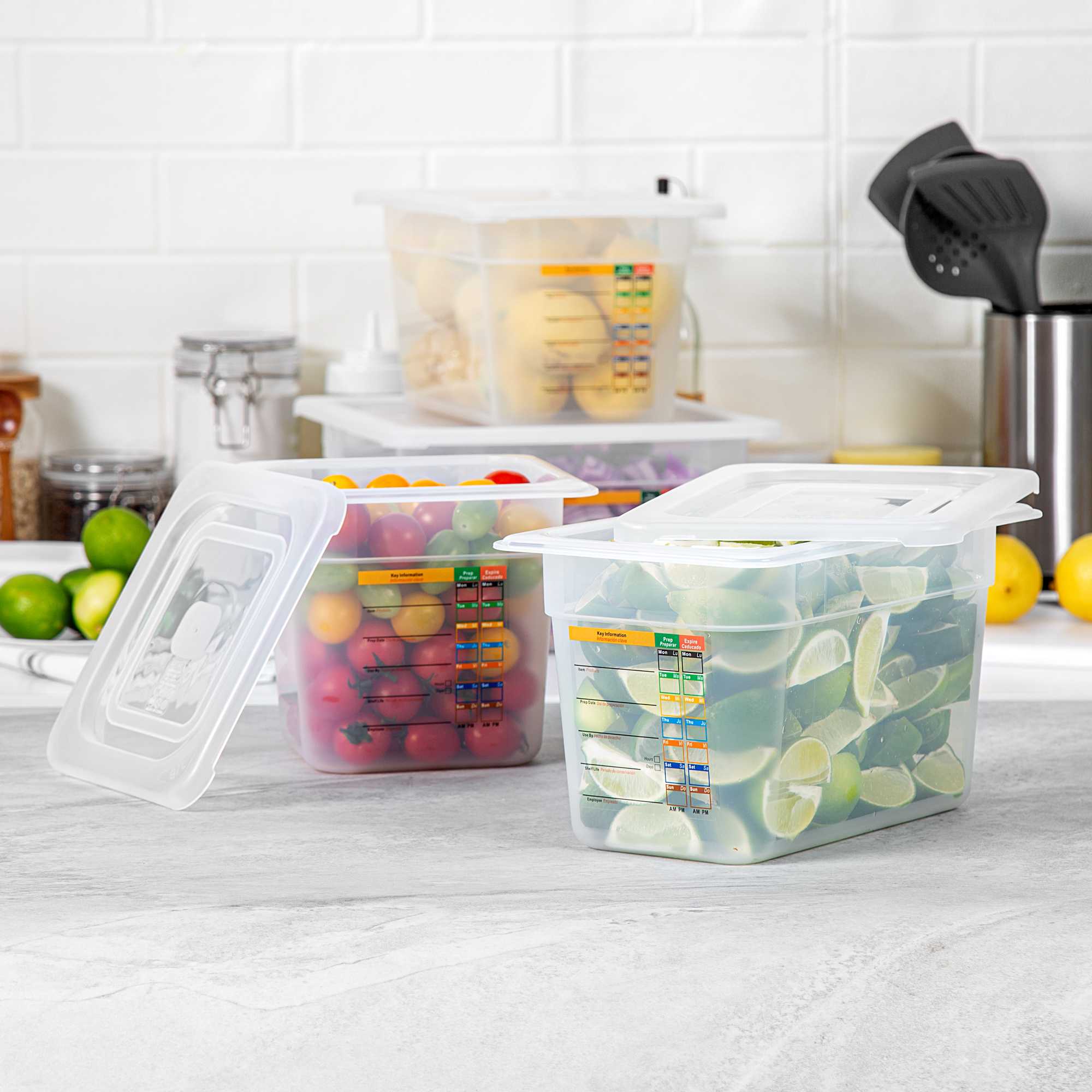 Met Lux 4-Piece Translucent Polypropylene Food Pan Set - 6" Deep, with Airtight Lids and Labels - 1 count box