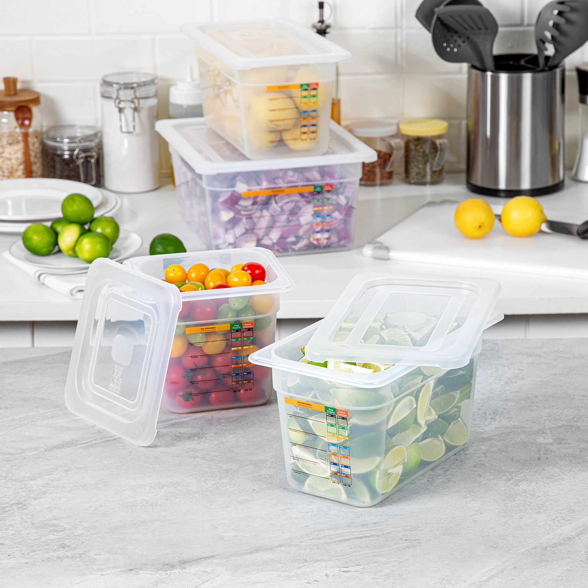 Met Lux 4-Piece Translucent Polypropylene Food Pan Set - 6" Deep, with Airtight Lids and Labels - 1 count box