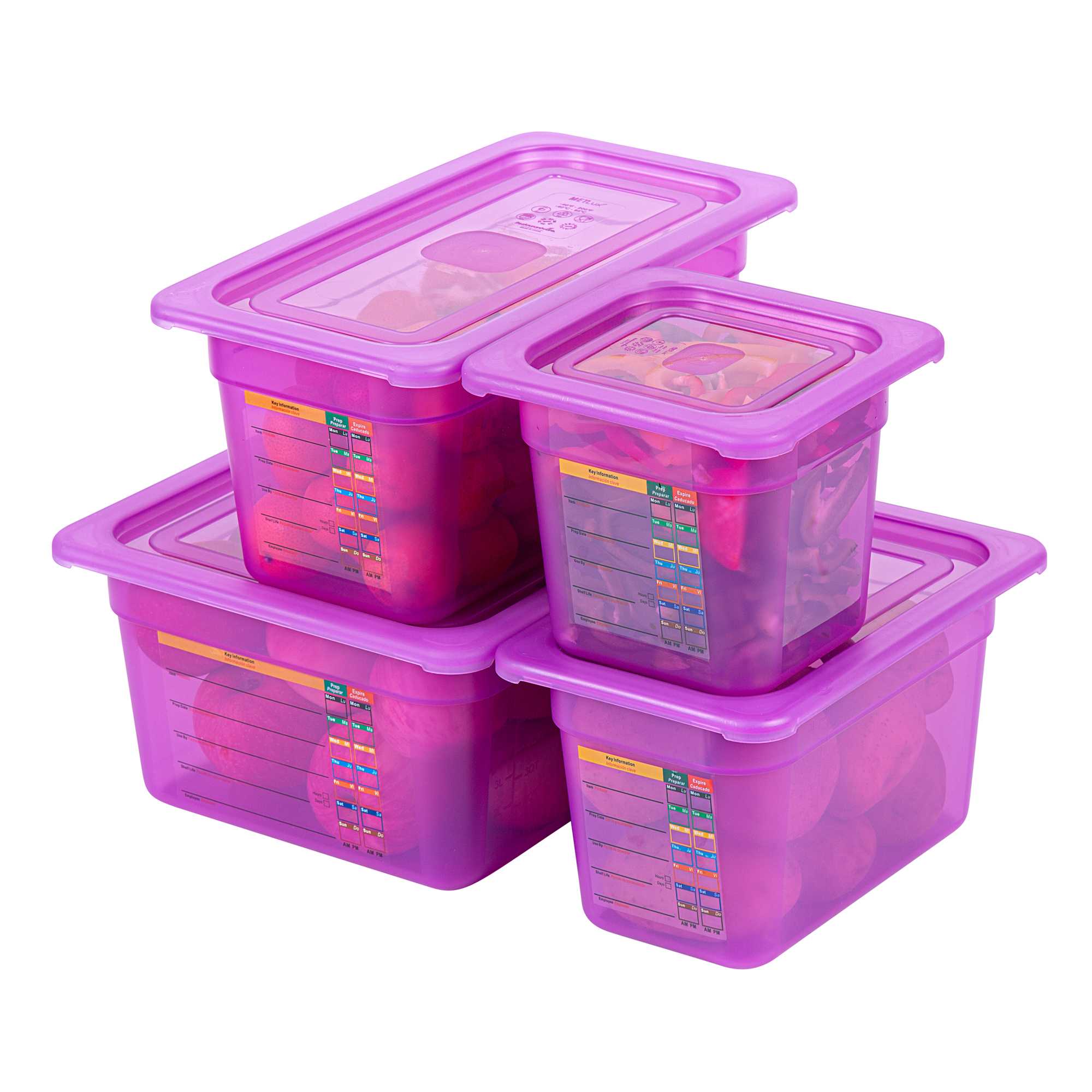 Met Lux 4-Piece Purple Allergen-Free Polypropylene Food Pan Set - 6" Deep, with Airtight Lids and Labels - 1 count box